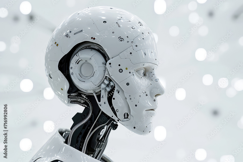 Fototapete white robot brain digital illustration. 3d rendering ai robot think or compute.