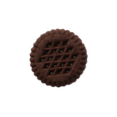 Round sandwich cookies filled with dark chocolate cream isolated on transparent background. biscuit with cocoa, png isolated.