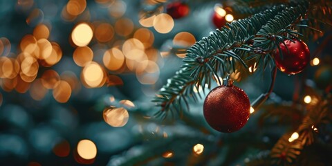 A close up view of a Christmas tree with sparkling lights. Perfect for holiday-themed designs and festive decorations