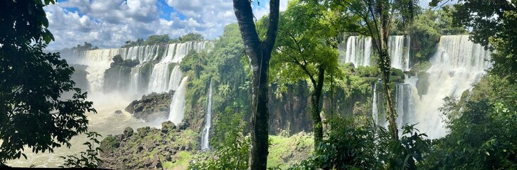 panorama of iguazu waterfalls in the rainforest of argentina 