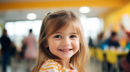 Charming girl in kindergarten. Childhood, carefree
