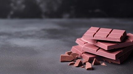 Pink ruby chocolate bars on a gray concrete background