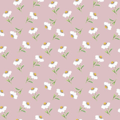 Watercolor seamless pattern with cute
 chamomile flowers isolated on a 
gentle background. Watercolor hand 
draw illustration. Art for design