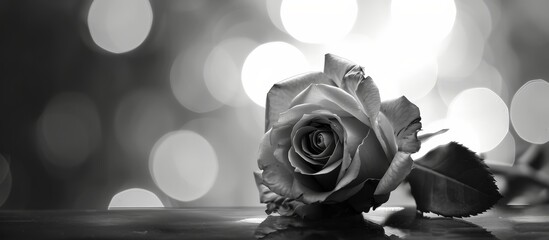 Love and Valentine's Day theme with an abstract, blurred black and white background featuring a rose flower on paper.