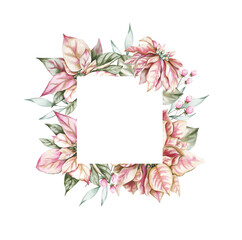 Flower frame with watercolor poinsettia 