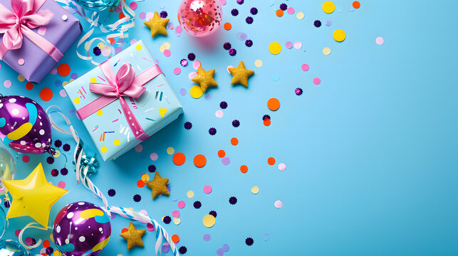 Blue Background With Presents and Confetti - Festive Celebration Image