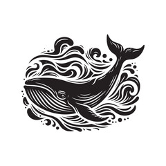 Obraz premium Tranquil Whispers: Whale Silhouette Set Invoking a Serene Symphony of Calmness Amidst the Oceanic Expanse - Whale Illustration - Whale Vector 