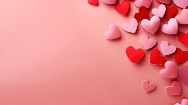 Red heart on pink background for Valentine's cards. Generate AI image