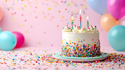 Colorful Sprinkle Birthday Cake With White Frosting