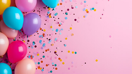 Group of Balloons With Confetti on Pink Background