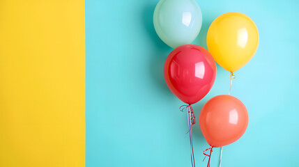 Group of Floating Balloons on Blue and Yellow Wall