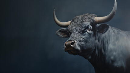 Gemälde eines Stiers / Bullen in blau-grau. Profil. Illustration