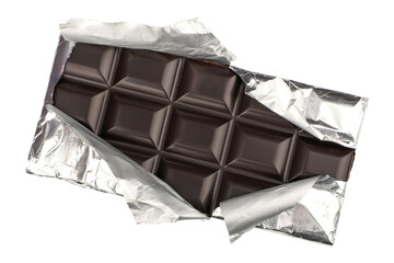 dark chocolate isolated on a transparent background. dark chocolate wrapped in an aluminum package....