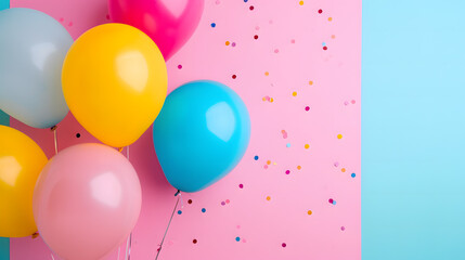 Colorful Balloons on Pink and Blue Background