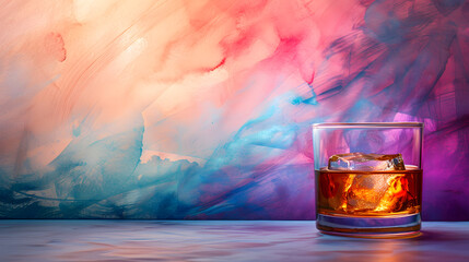 Glass of Alcohol on Table, Refreshing Drink Ready to Be Enjoyed - obrazy, fototapety, plakaty