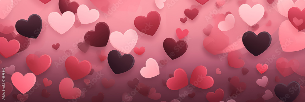 Wall mural hearts pattern background banner. valentine's day. panoramic web header with copy space. wide screen