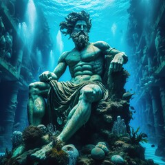 Underwater Statue, Submerged Ancient Sculpture.