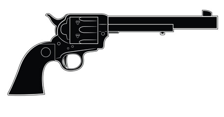 Vector illustration of the Colt Peacemaker revolver. Black. Right side. - obrazy, fototapety, plakaty