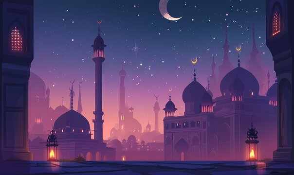 ramadan kareem vector background with mosques and minarets to the holiday Mubarak