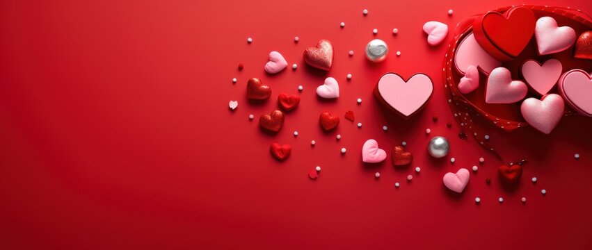 Valentine heart on red background. Generate AI image