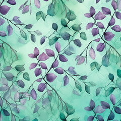 Watercolor Vines on Purple Background: Jade Color