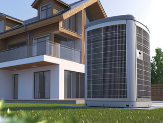 Fototapeta na wymiar Modern building with a heat pump, Green Energy concept