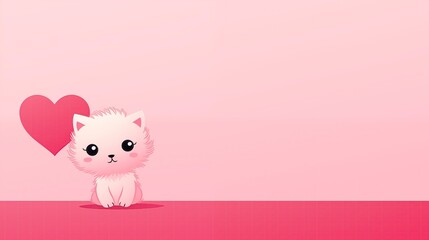 Fluffy White Cat with Pink Heart
