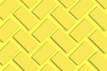 Mockup of stacks of gold business cards arranged in rows on a yellow textured paper background.