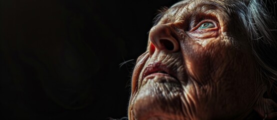 A haunting portrait of an aged woman with deep wrinkles, her skin resembling that of a terrifying animal's, as if her face were a map of her inner mammalian organs - obrazy, fototapety, plakaty