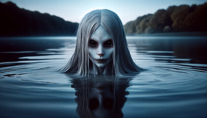 water rusalka demonic being living in forests, fields and lakes, slavic folklore  - obrazy, fototapety, plakaty