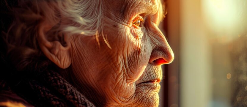 Aging gracefully, the woman's portrait captures the beauty of a life well-lived, with wrinkles adorning her face like a map of her experiences