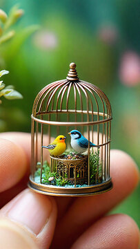 bird in cage, birds in hand, AI image, nature birds AI images, birds photography, wallpaper