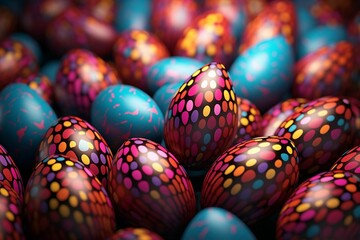 Colorful Easter eggs arranged in a pattern to. Generative ai