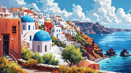 Aegean Sea Views Coast Santorini, Background Banner HD
