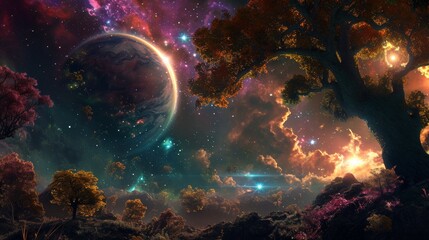 Obraz na płótnie Canvas Stellar Utopia: A Planet's Tapestry of Dreamlike Beauty