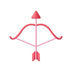 3D Cupid's bow icon. A bow with an arrow and a heart. Valentine's day concept. Love icon