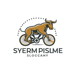 bull running a bicycle logo, power logo, animal logo, vector logo design, logo for brands,