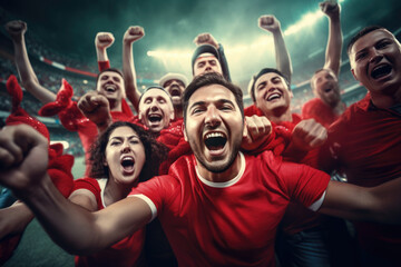 Group of soccer fans cheering their national team. - Powered by Adobe