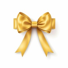 Decorative golden bow with long ribbon isolated on white background. Holiday decoration. Vector illustration