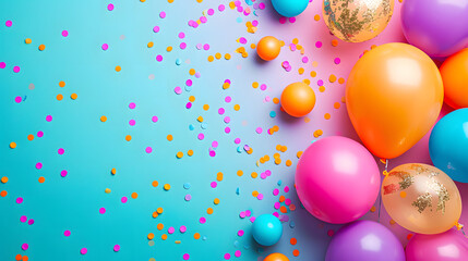Vibrant Balloons and Confetti on Blue Background - Festive Party Decoration