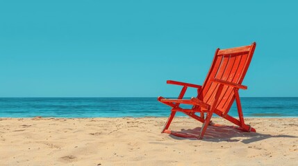 Fototapeta na wymiar Beach Chair On Sand Under Blue, Background Banner HD