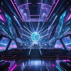 Empty K-pop stage, neon lights