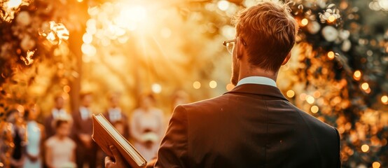 Fototapeta premium A well-dressed gentleman basks in the warm glow of the sun, clutching a book that holds the key to his success