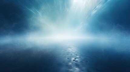 Dark blue background fog and light on floor. Mystical mist. smoke in dark room. Banner show product