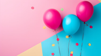 Group of Balloons on Blue and Pink Background