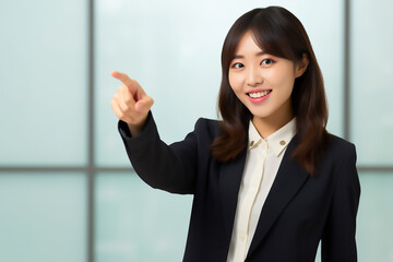 business woman pointing at something with generative ai