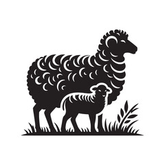 Silken Shadows: Sheep Silhouette Series Enveloped in the Silken Elegance of Twilight Shadows - Sheep Illustration - Sheep Vector
