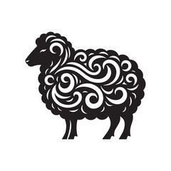 Meadow Waltz: Sheep Silhouette Series Dancing in the Gentle Breeze of a Meadow - Sheep Illustration - Sheep Vector
