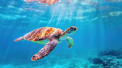 Obraz premium Sea Turtle Swimming Underwater in the Ocean