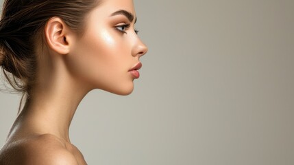 Fototapeta premium Elegant Female Neck and Jawline on Beige Background, Beauty Concept